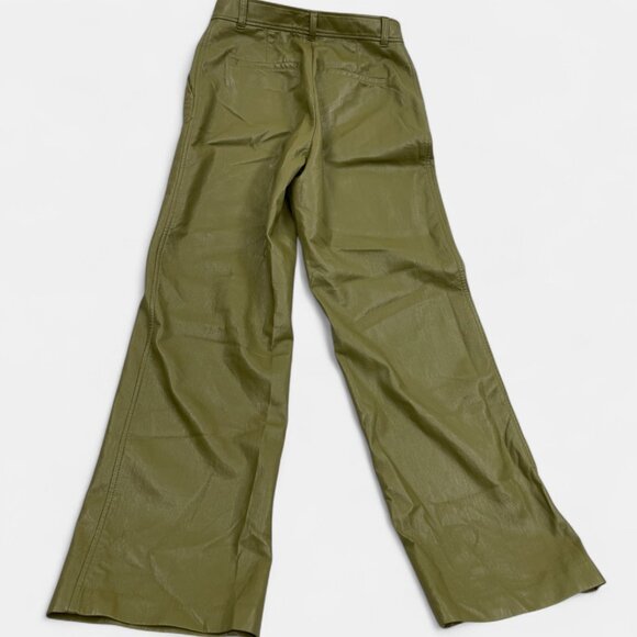 Babaton Aritzia Olive Green Faux Vegan Leather Straight Pants Trousers Women's 6 - Picture 3 of 13